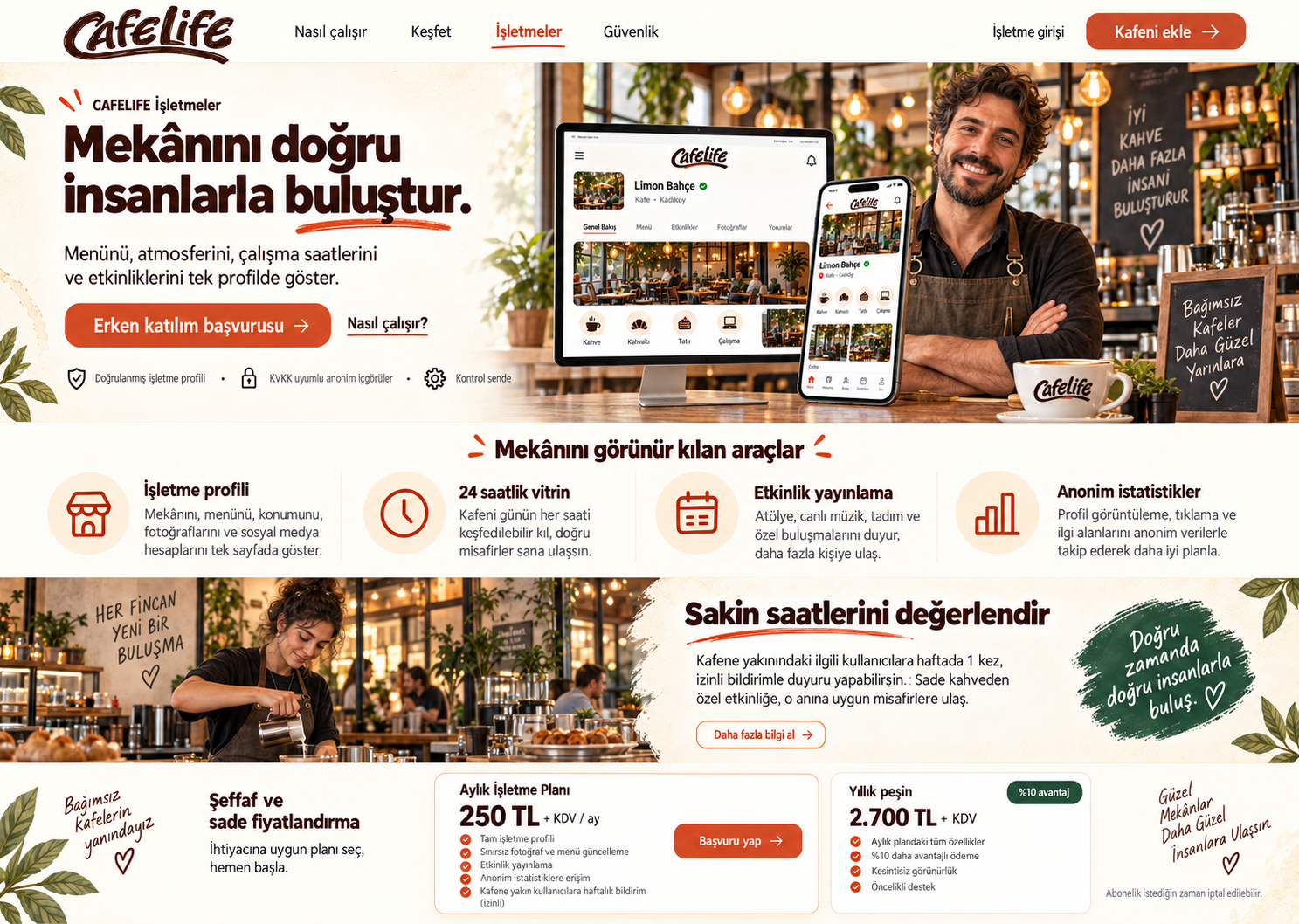 CafeLifeApp işletmeler platformu